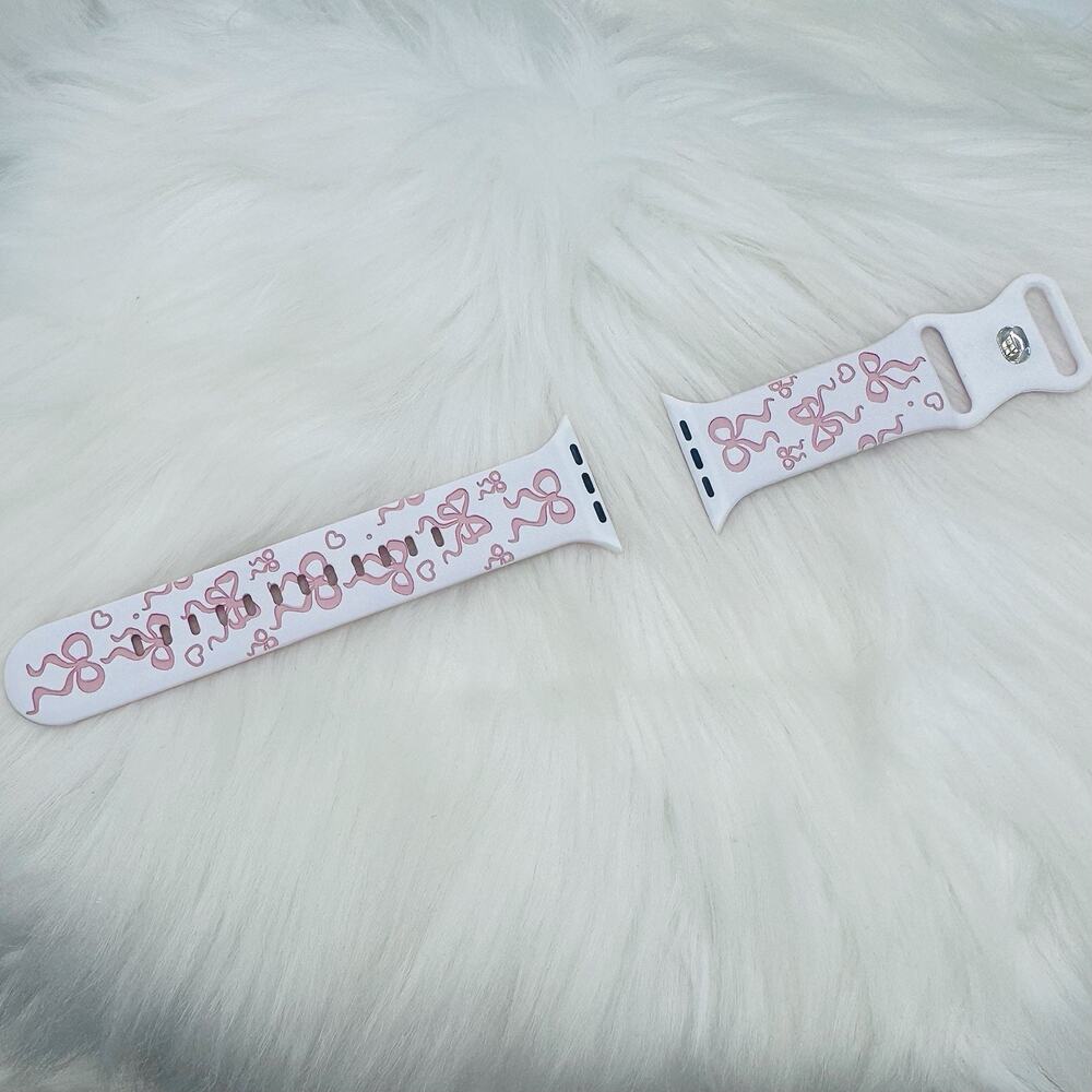 Pink Bow Design Apple Watch Bands in white pink 38mm 40mm 41mm